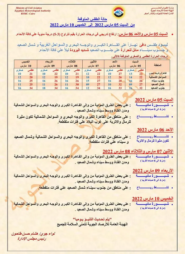 بيان تفصيلي من الأرصاد