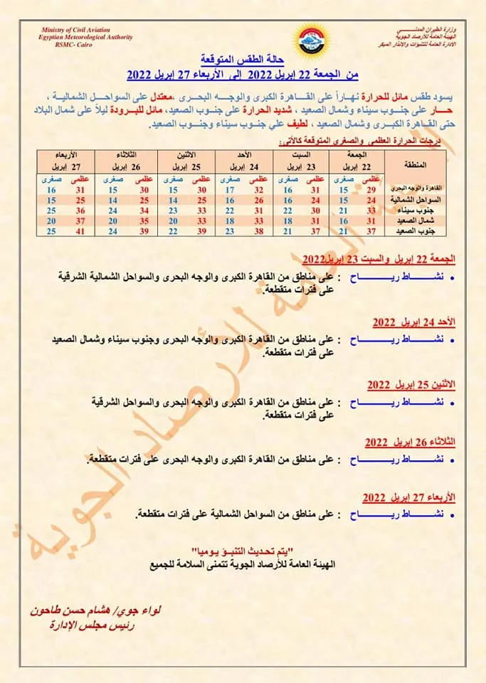 بيان تفصيلي من الأرصاد