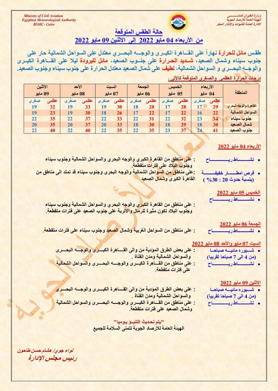 بيان تفصيلي من الأرصاد