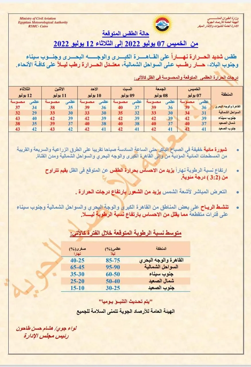 بيان تفاصيلي من الأرصاد