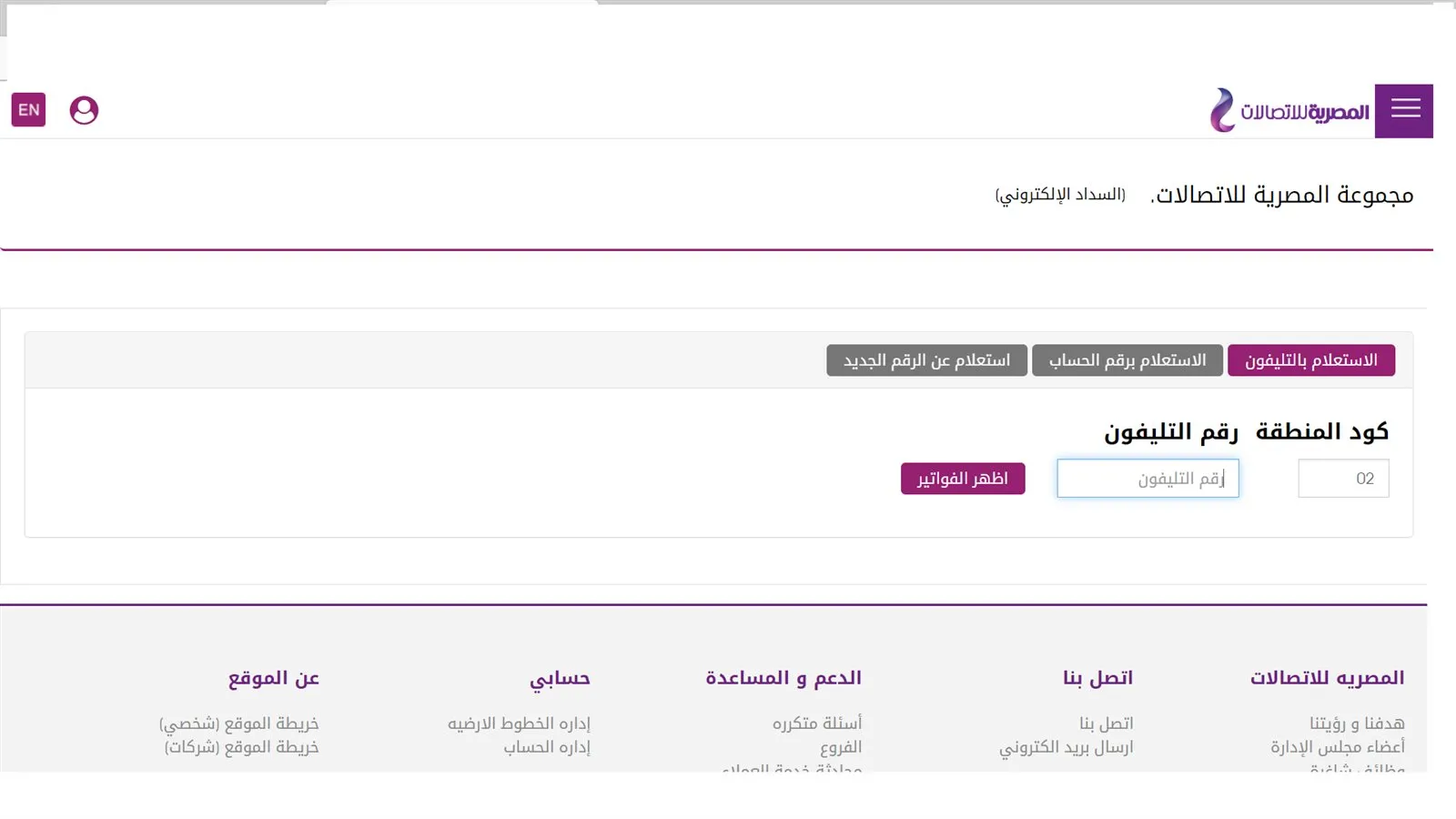 صفحة المصرية للاتصالات