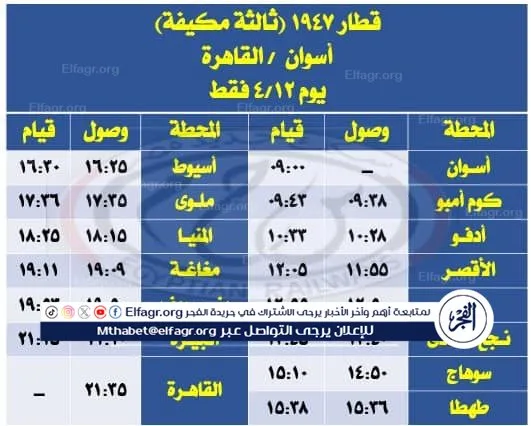مواعيد القطارات خلال إجازة عيد الفطر المبارك (1)
