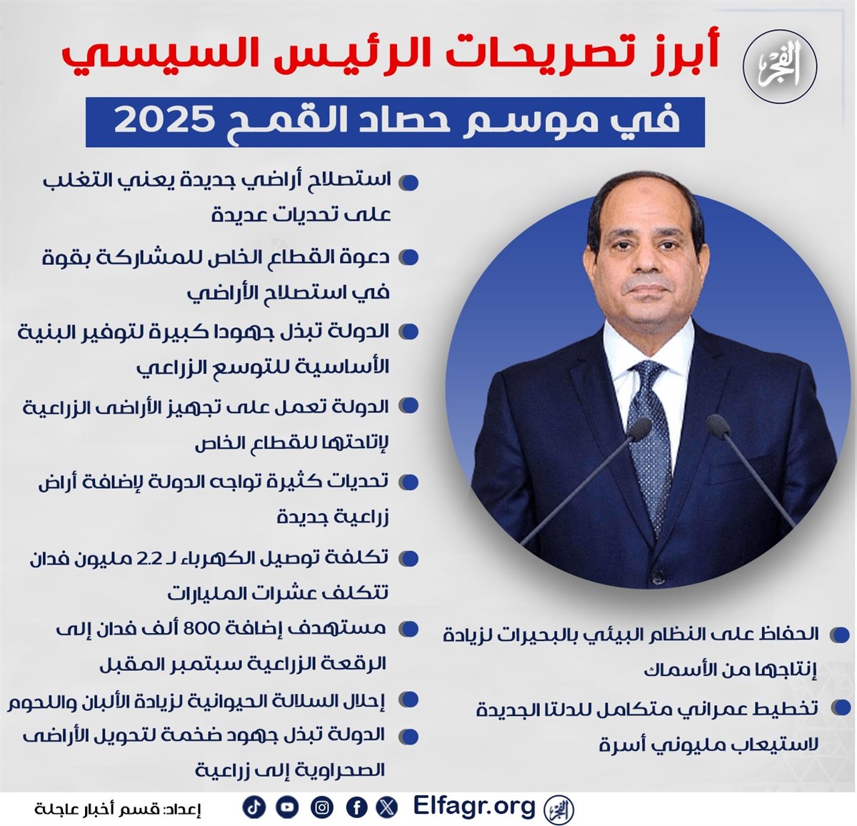 أبرز تصريحات الرئيس السيسي في موسم حصاد القمح