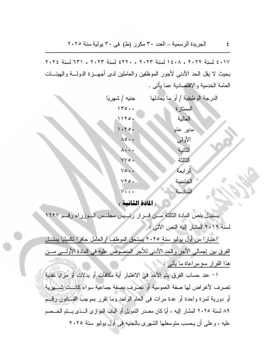 رسميًا.. تعديل الحد الأدنى للأجور للعاملين بأجهزة الدولة اعتبارًا من يوليو 2025