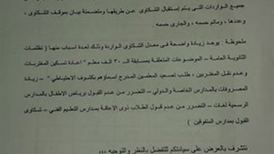 مشاكل الـ30 ألف معلم ومصروفات المدارس الخاصة أبرز الشكاوى التى تستقبلها 