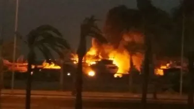 حريق هائل فى ورش صيانة المراكب بمنطقة الأتكة فى السويس