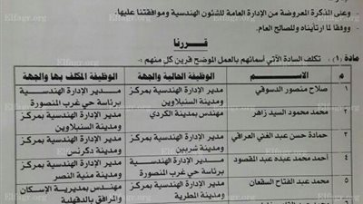  ننشر أسماء أكبر حركة تغيرات للمرة الثانية لمديري الإدارات الهندسية والتخطيط العمراني في الدقهلية  (صور)