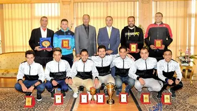 تكريم فريق الكرة الخماسية بالمنصورة  للفوز بالبطولة العربية