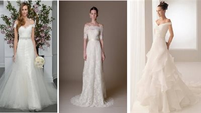 تألقي يوم زفافك بمجموعة فساتين اوف شولدر.. تزيد من انوثتك يوم عرسك (صور)