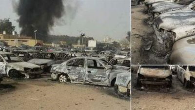 احتراق معرض سيارات جراء اشتباكات أبوسليم