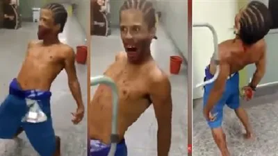 في مشهد مُرعب.. رجل مصاب يثير حالة من الذعر في مستشفى برازيلي ! (فيديو)