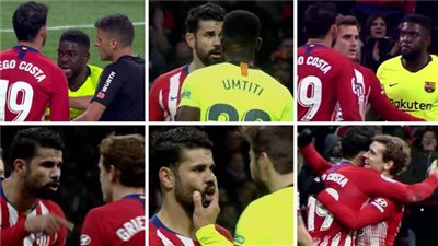 جريزمان يقف بجانب لاعب برشلونة ضد زميله