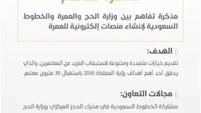 مذكرة تفاهم بين وزارة الحج والعمرة والخطوط السعودية لإنشاء منصات إلكترونية للعمرة