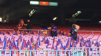 الكامب نو يزين باعلام البارسا قبل الكلاسيكو 