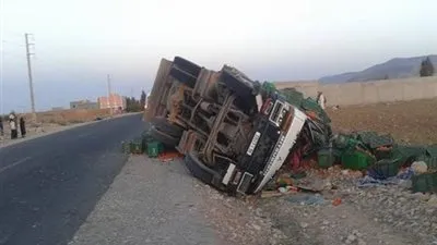 بالأسماء.. إصابة شخصين في انقلاب شاحنة بطريق شرق العوينات 