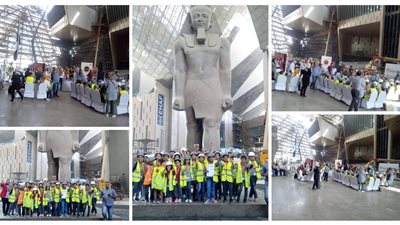 شاهد.. أولى الرحلات المدرسية تصل إلى المتحف المصري الكبير