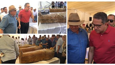 وصول وزير الآثار وحواس لمقر مؤتمر الإعلان عن خبيئة العساسيف