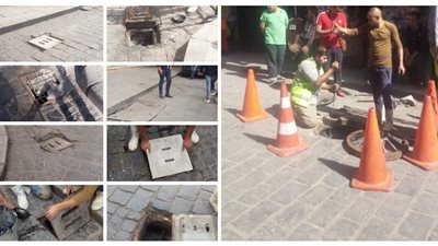 استعدادًا لموسم الشتاء.. تغيير بالوعات صرف الأمطار بشارع المعز 