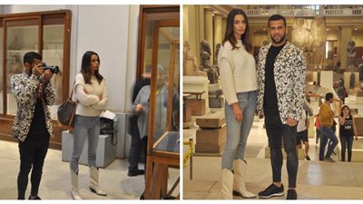 البرازيلي داني ألفيس يزور المتحف المصري بصحبة زوجته