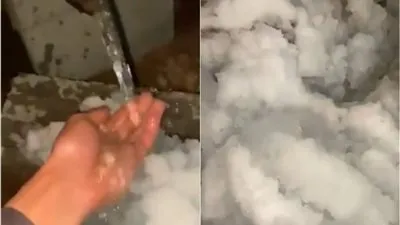 مشهد غريب لتجمد المياه الجارية من الصنابير في حائل (فيديو)