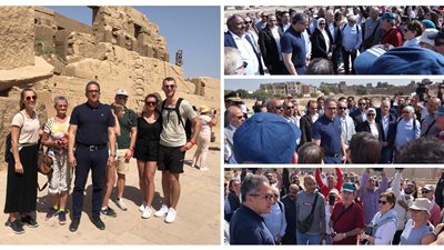 سائحون يلتقطون الصور مع وزير الآثار: لا مبرر يمنعنا من زيارة مصر