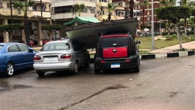 بسبب الطقس.. سقوط لافتة وشجرة على السيارات في بورسعيد (صور)