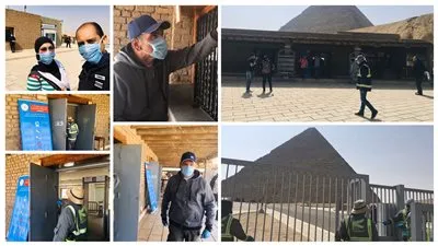 شاهد.. تعقيم وتطهير منطقة آثار الهرم للوقاية من كورونا 