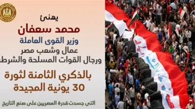 وزير القوى العاملة يهنئ الرئيس السيسي بالذكرى الثامنة لثورة 30 يونيو المجيدة 