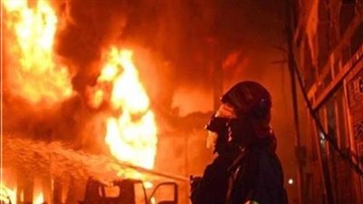 المعمل الجنائي يعاين آثار حريق مطعم شهير في حلوان