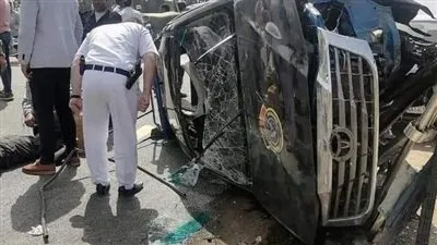 مصادر تكشف تفاصيل حالة ضحايا حادث انقلاب سيارة أمن مركزي بالطريق الصحراوي 