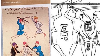 شاهد.. قدماء المصريون يلعبون التحطيب وحكم المباراة يحتسب خطأ.. واللعبة عرفها المسلمون