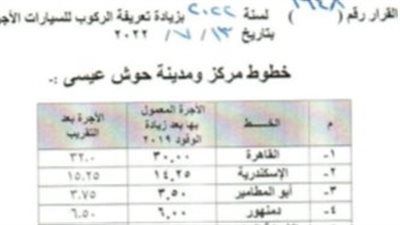تعرف على تعريفة الركوب الجديدة في مركز حوش عيسى بالبحيرة