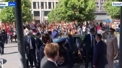 بالأعلام.. شاهد الجالية المصرية في ألمانيا تستقبل السيسي فور وصوله