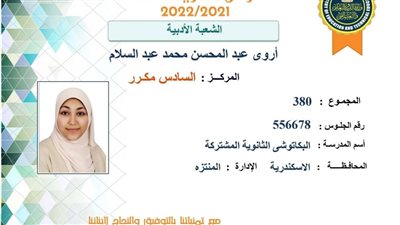 السادس مكرر أدبي.. الطالبة أروى: دعوات أمي سر نجاحي وأريد دراسة اللغات