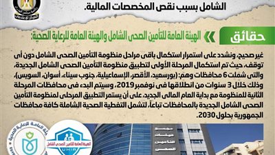 الحكومة تنفي وقف استكمال باقي مراحل منظومة التأمين الصحي الشامل بسبب نقص المخصصات المالية