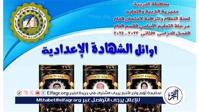 عاجل.. برقم الجلوس نتيجة الشهادة الاعدادية فى محافظة الغربية