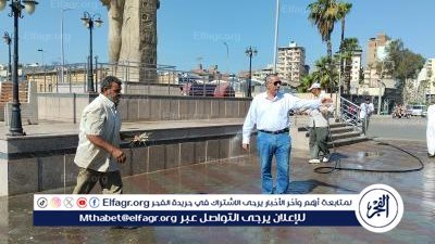 كنس وغسل الشوارع ورفع كفاءة الاضاءة بالحدائق والميادين في المنصورة