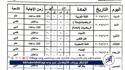 ننشر جداول امتحانات الفصل الدراسى الأول لجميع المراحل التعليمية بالبحيرة