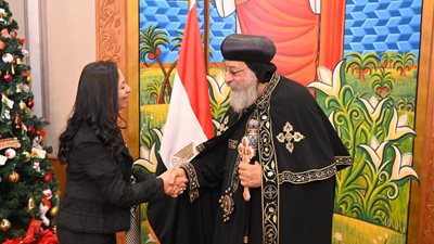 وزيرة التضامن الاجتماعي تزور البابا تواضروس الثاني لتهنئته بعيد الميلاد المجيد