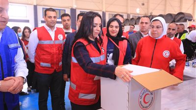 نائب رئيس الوزراء ووزيرة التضامن يتفقدان مراكز الهلال الأحمر المصري اللوجيستية بالعريش