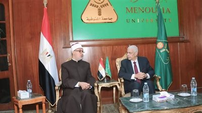 رئيس جامعة المنوفية ومحافظ المنوفية يستقبلان مفتي الديار المصرية