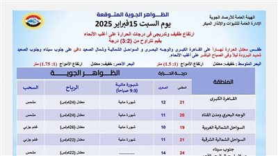 حالة الطقس غدا السبت 15 فبراير 2025.. تحذيرات من الشبورة المائية