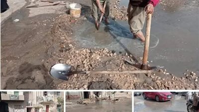 الإنتهاء من إصلاح كسر بماسورة مياه خلف النجدة طريق بنايوس بالشرقية