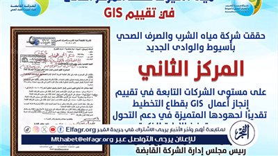 مياه أسيوط تحصد المركز الثاني في التقييم السنوي لــ GIS لانجاز الأعمال على مستوى شركات المياه 