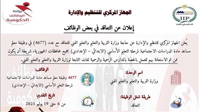 قدم الآن..التنظيم والإدارة يعلن عن مسابقة لشغل 7016 وظيفة معلم مساعد 