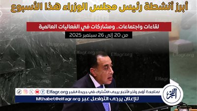 إنفوجراف.. مجلس الوزراء يستعرض حصاد أنشطة رئيس الوزراء هذا الأسبوع: استثمارات كبرى وملفات دولية مهمة