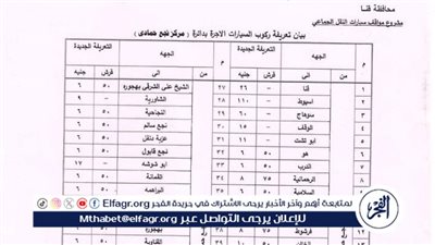 ننشر أسعار تعريفة الركوب الجديدة بمركز نجع حمادي