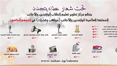 الأزهر يطلق الموسم الخامس من المسابقة العالمية للوافدين والأجانب «مواهب وقدرات» 