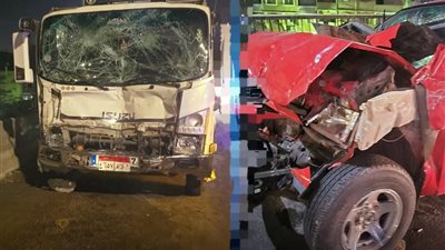 إصابة 3 أشخاص في حادث تصادم بين سيارة نقل ثقيل وربع نقل على دائري باسوس