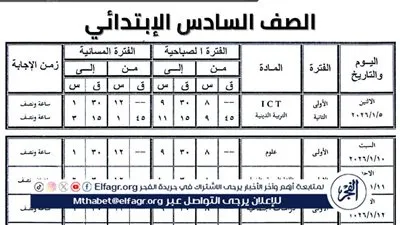 ننشر جداول امتحانات الفصل الدراسي الأول للمراحل الابتدائية والإعدادية قي البحيرة 